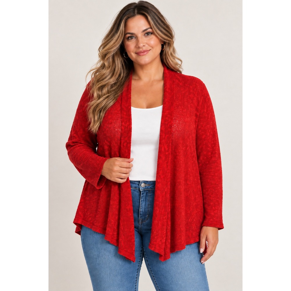 Eileen Fisher Woman 2X Cardigan Red Linen Cotton Slub Mesh NWT $198 Cruise
